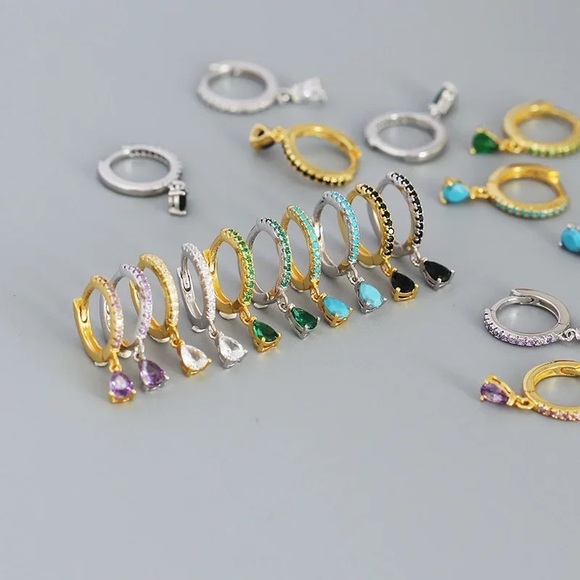 COPY - 1 pair 925 Sterling Turquoise Teal Gold Studs Hoops Hinges Pin Earrings - Picture 14 of 16